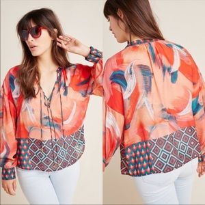 Anthropologie Bl^nk London Siera orange watercolor peasant blouse medium